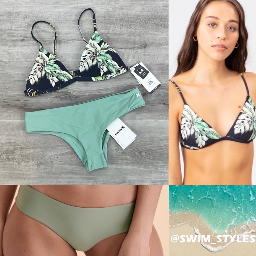 ☀️HURLEY☀️HURLEY☀️PALMETTO FIXED TRI HIPSTER SURF BOTTOM BIKINI SET